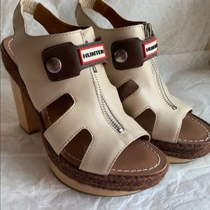 Hunter Boots Stacked Wood Zippered Sandals Heels